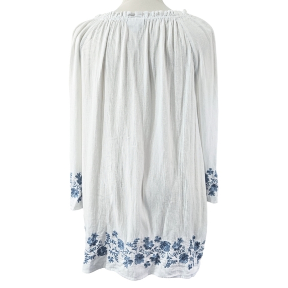 J. Jill White Embroidered Crinkle Gauze Peasant Tunic Beachy Boho Vacation - Picture 2 of 8